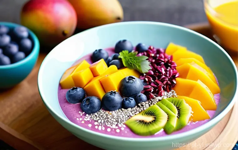 차가운 건강 디저트 만드는 법 - **Prompt 1: A Vibrant Tropical Smoothie Bowl for a Sunny Day**
"A beautifully styled, brightly l...