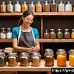 Home 22 홈메이드 디저트의 매력과 건강성 - A warm, inviting kitchen scene featuring a person carefully selecting fresh, organic ingredients fro...