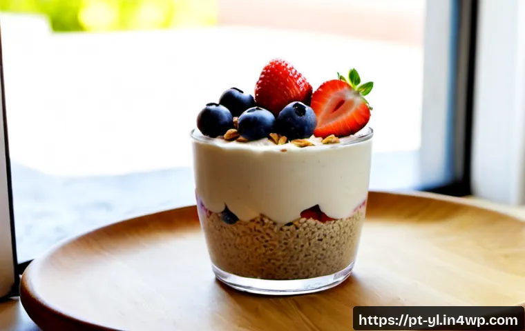Home 17 고단백 건강 디저트의 장점 - Photorealistic high-protein healthy dessert scene on a bright Portuguese kitchen table: a creamy Gre...
